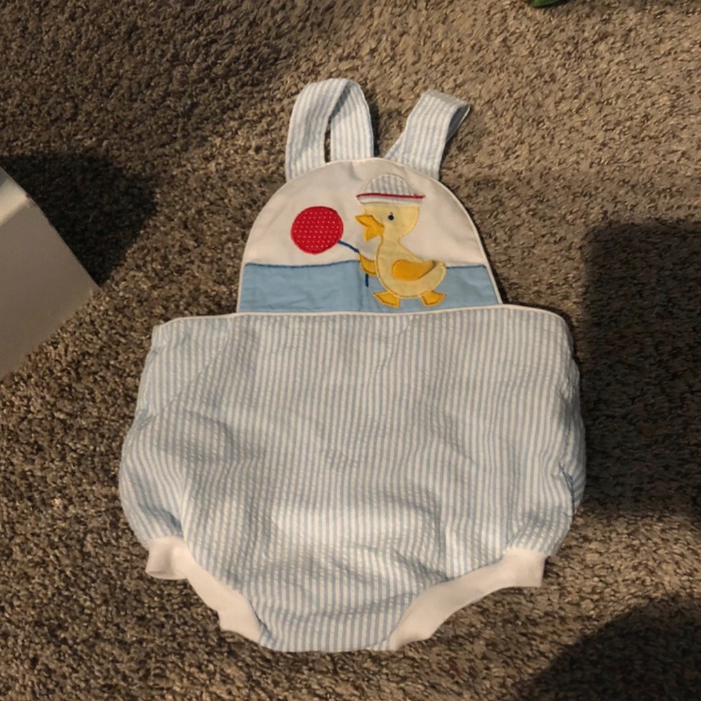 Vintage baby duck overalls romper 6/9m